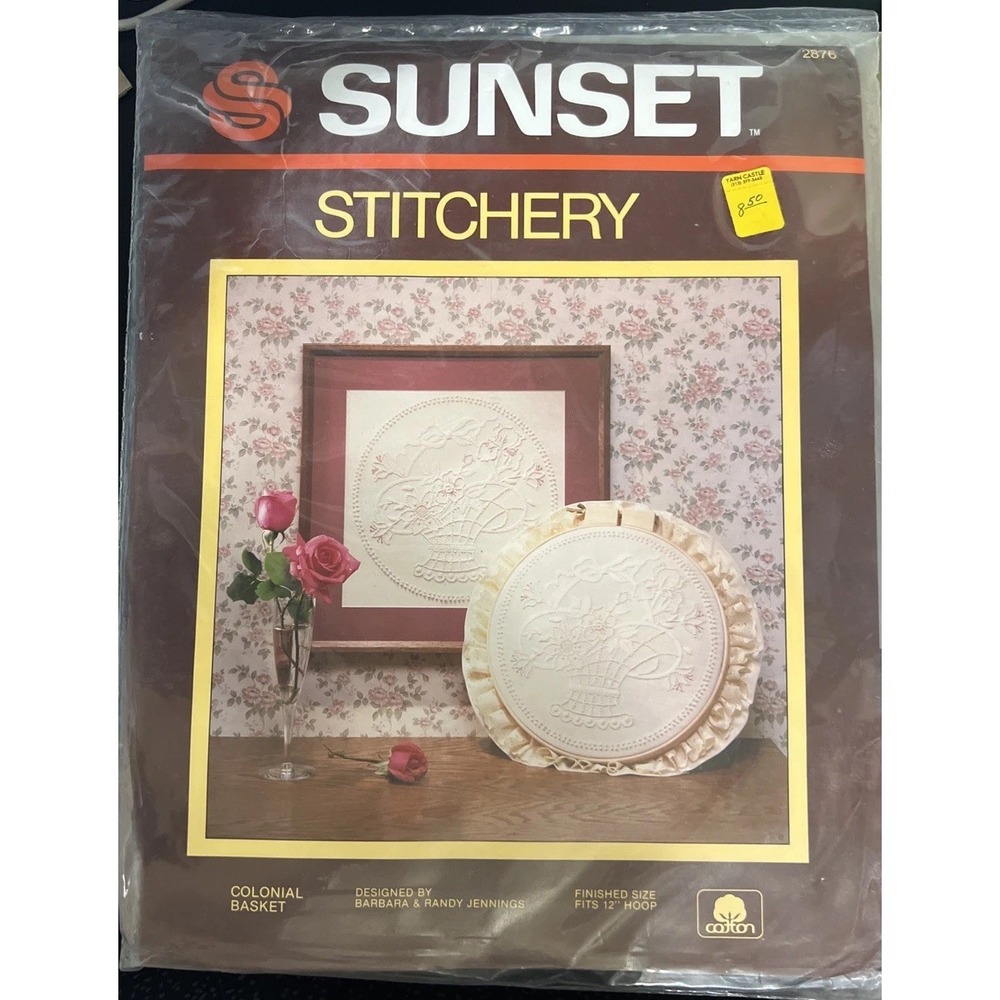 Vintage 1983 Sunset Stitchery Colonial Basket‎ #2876 Finished 12" Hoop Size